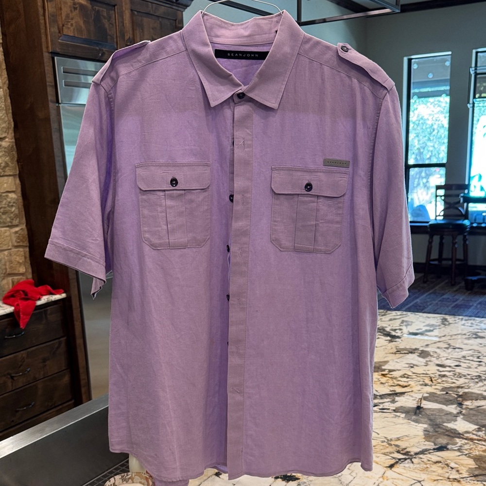 Sean John Men's Purple Casual Button-Down Shirt